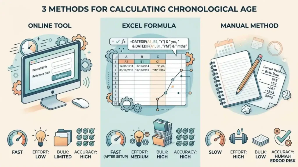 chronological age calculation methods comparision