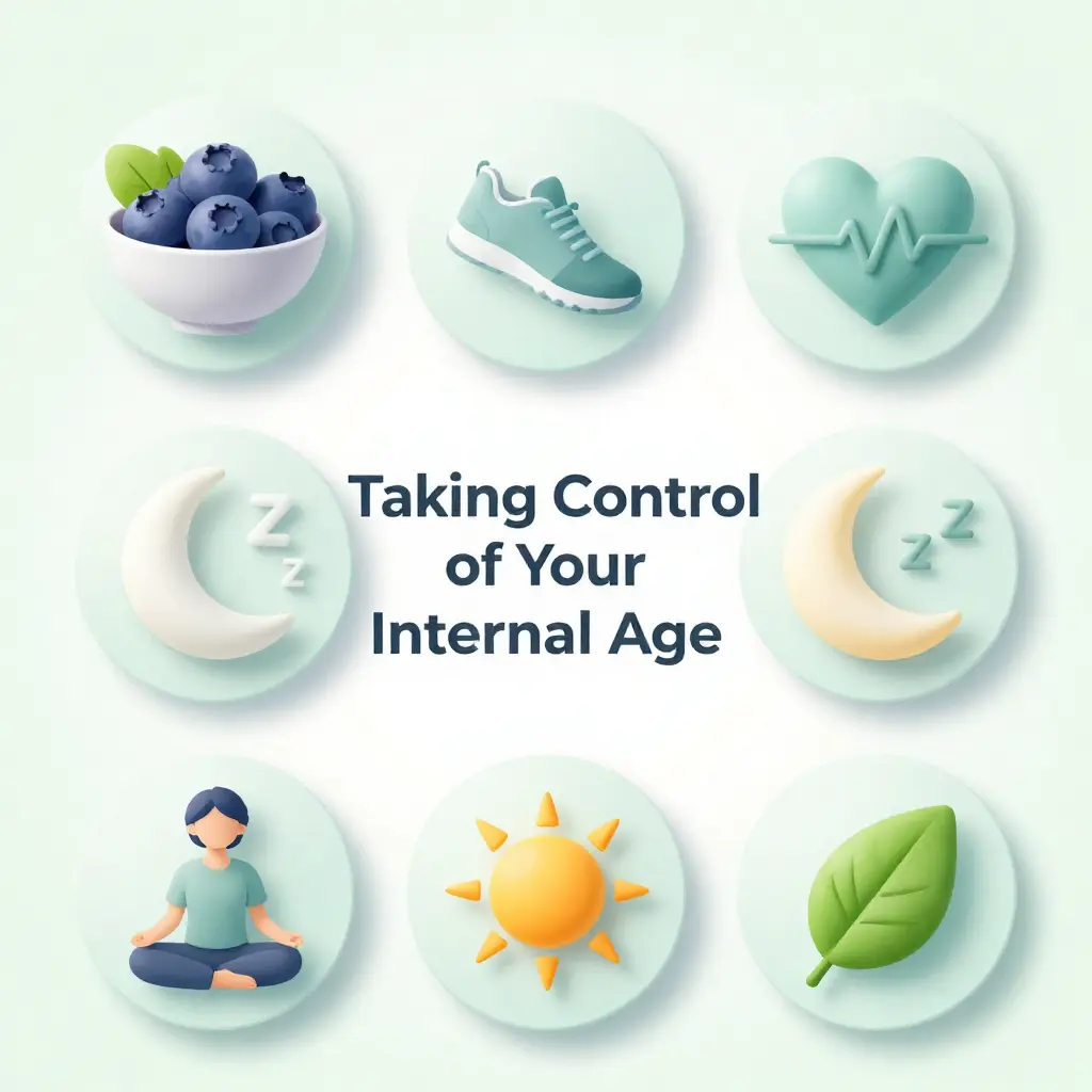 5 lifestyle factors that influence biological age: diet, exercise, sleep, stress management, and environment.