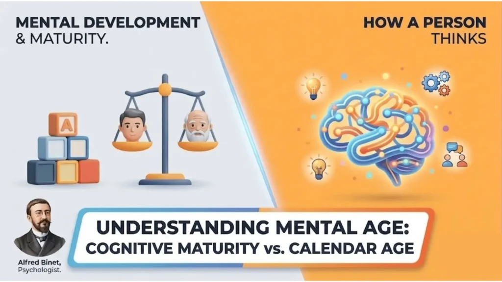 Mental age concept showing brain development, reasoning ability, and problem-solving skills