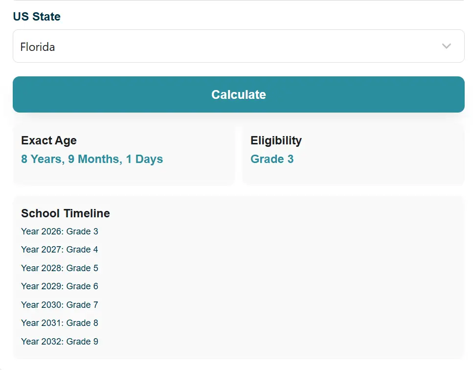 student age calculator grade eligibility result