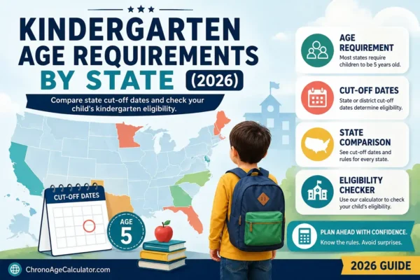 Kindergarten age requirements by state showing U.S. kindergarten cut-off dates and eligibility rules for the 2026 school year.